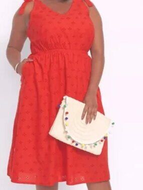 Lane Bryant 100% Cotton Eyelet Midi Dress With Knot-Straps Size 20